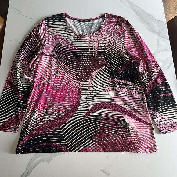Sunday Artsy Geometric Asymmetrical Striped Top Long Sleeve Shirt Size Large ? - Picture 1 of 13